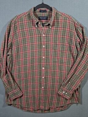 Mens XL Britches Brown/Red Flannel Button-Down Woods Grunge Lumberjack